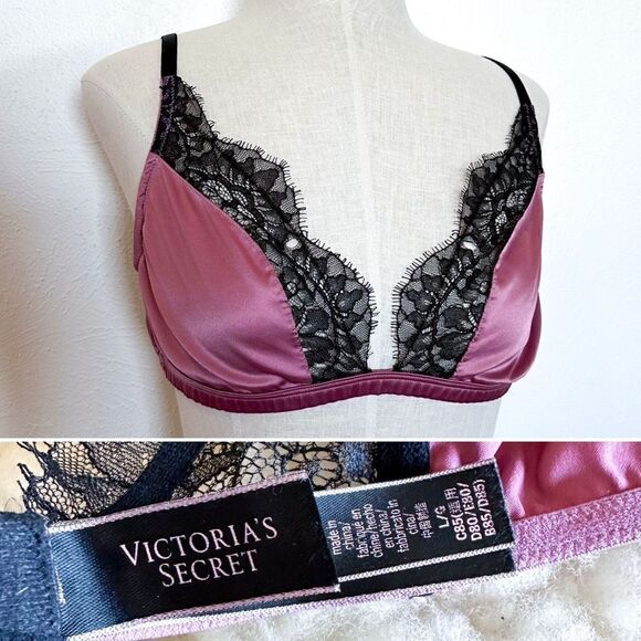 Victorias Secret Sexy Satin Lace Trim Triangle Unlined Bralette Bra Large - Picture 1 of 3